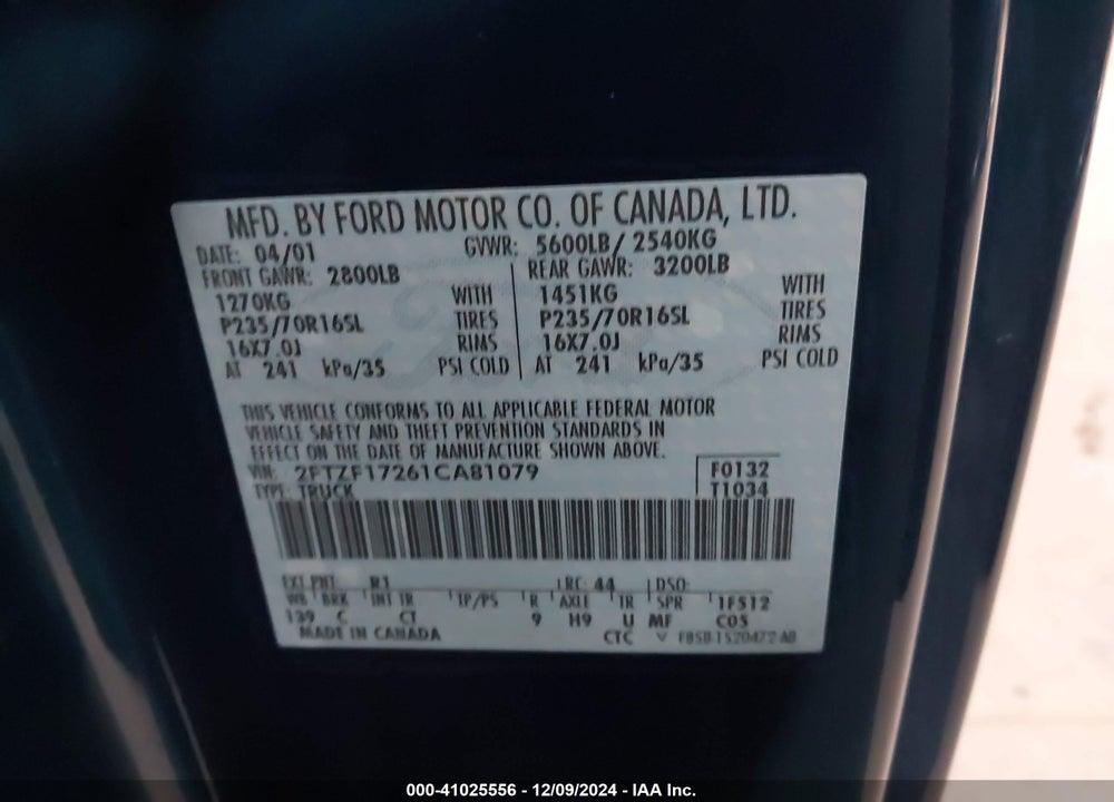 2001 FORD F-150 XL/XLT VIN: 2FTZF17261CA81079