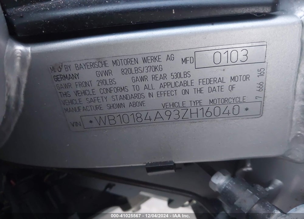 2003 BMW F650 CS VIN: WB10184A93ZH16040