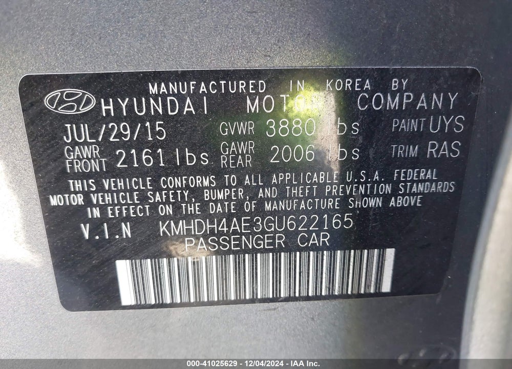 2016 HYUNDAI ELANTRA SE VIN: KMHDH4AE3GU622165