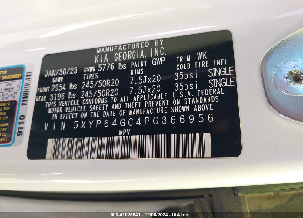 2023 KIA TELLURIDE S VIN: 5XYP64GC4PG366956