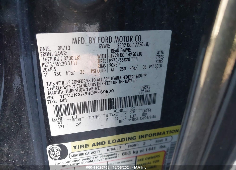 2013 FORD EXPEDITION EL LIMITED VIN: 1FMJK2A54DEF69930