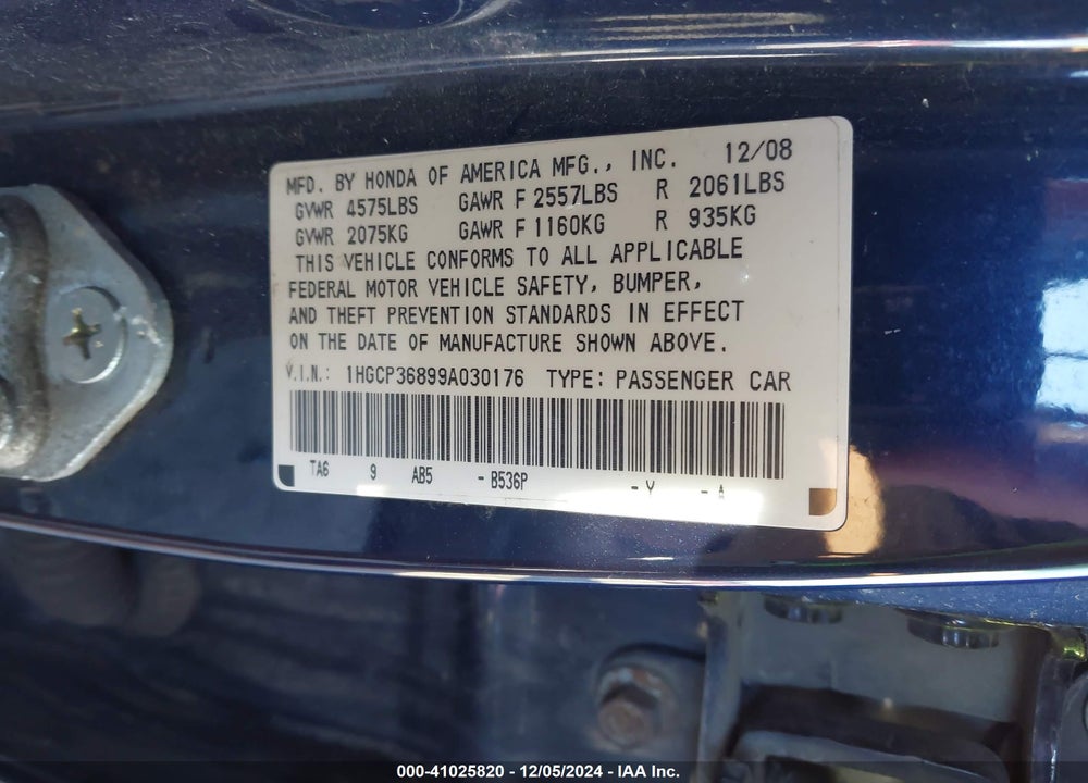 2009 HONDA ACCORD 3.5 EX-L VIN: 1HGCP36899A030176