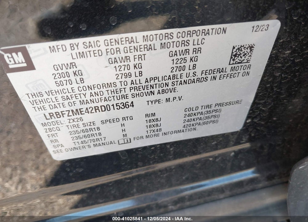 2024 BUICK ENVISION PREFERRED AWD VIN: LRBFZME42RD015364