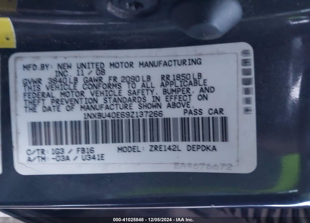 2009 TOYOTA COROLLA LE VIN: 1NXBU40E69Z137266