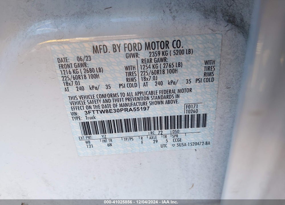 2023 FORD MAVERICK LARIAT VIN: 3FTTW8E30PRA55197