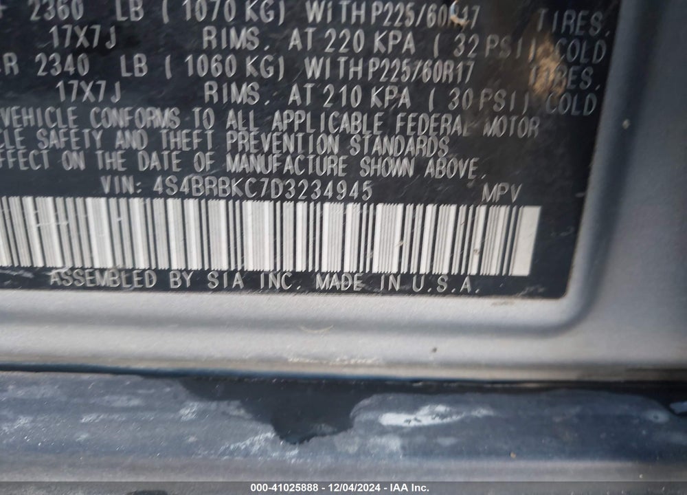2013 SUBARU OUTBACK 2.5I LIMITED VIN: 4S4BRBKC7D3234945