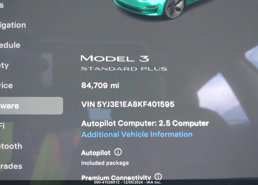 2019 TESLA MODEL 3 LONG RANGE/MID RANGE/STANDARD RANGE/STANDARD RANGE PLUS VIN: 5YJ3E1EA8KF401595