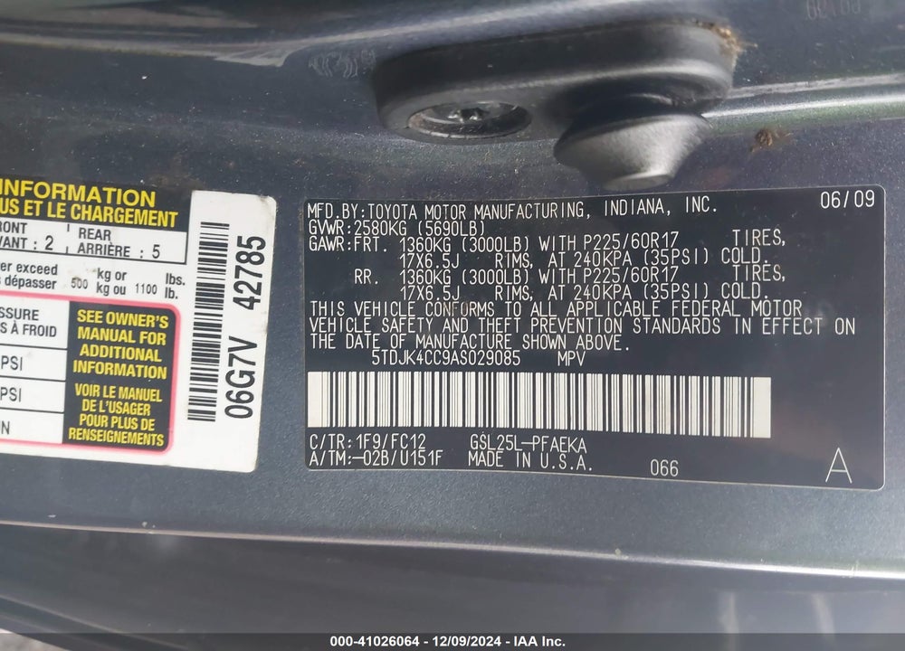 2010 TOYOTA SIENNA LE VIN: 5TDJK4CC9AS029085
