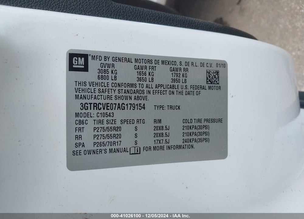 2010 GMC SIERRA 1500 SLE VIN: 3GTRCVE07AG179154