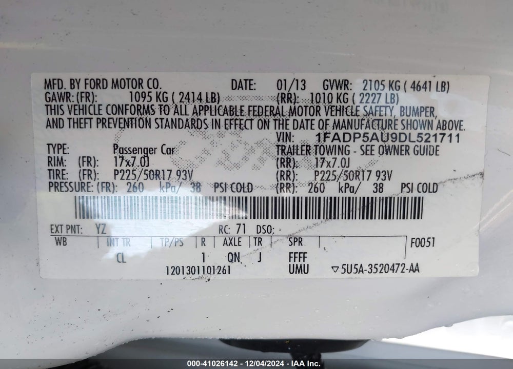 2013 FORD C-MAX HYBRID SE VIN: 1FADP5AU9DL521711