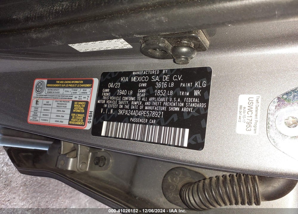 2023 KIA RIO S VIN: 3KPA24AD4PE578921