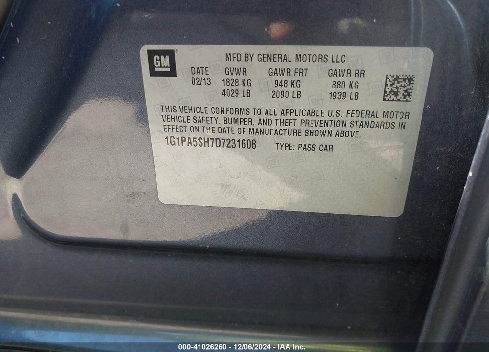 2013 CHEVROLET CRUZE LS AUTO VIN: 1G1PA5SH7D7231608