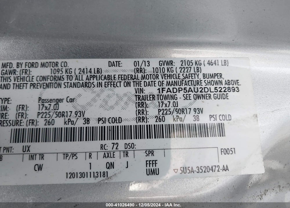 2013 FORD C-MAX HYBRID VIN: 1FADP5AU2DL522893