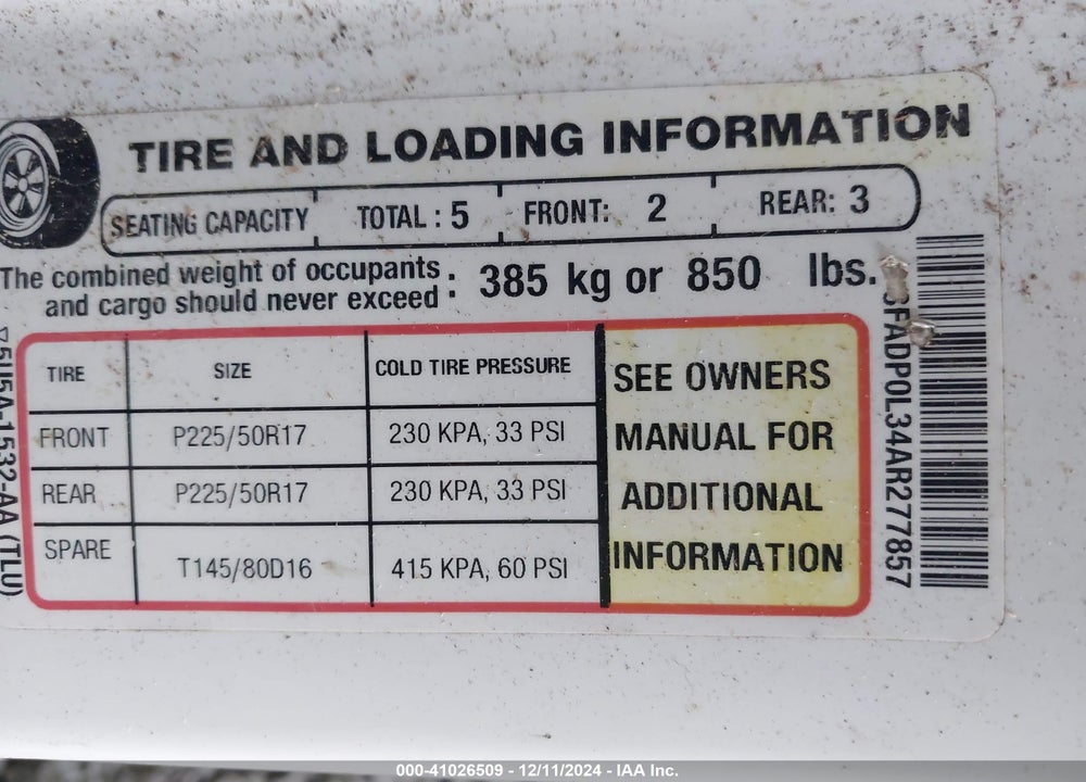 2010 FORD FUSION HYBRID VIN: 3FADP0L34AR277857