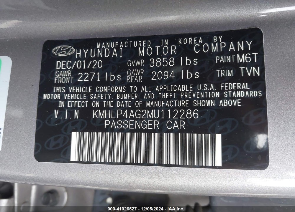 2021 HYUNDAI ELANTRA LIMITED VIN: KMHLP4AG2MU112286