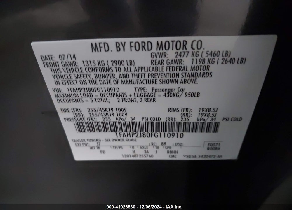 2015 FORD TAURUS VIN: 1FAHP2J80FG110910