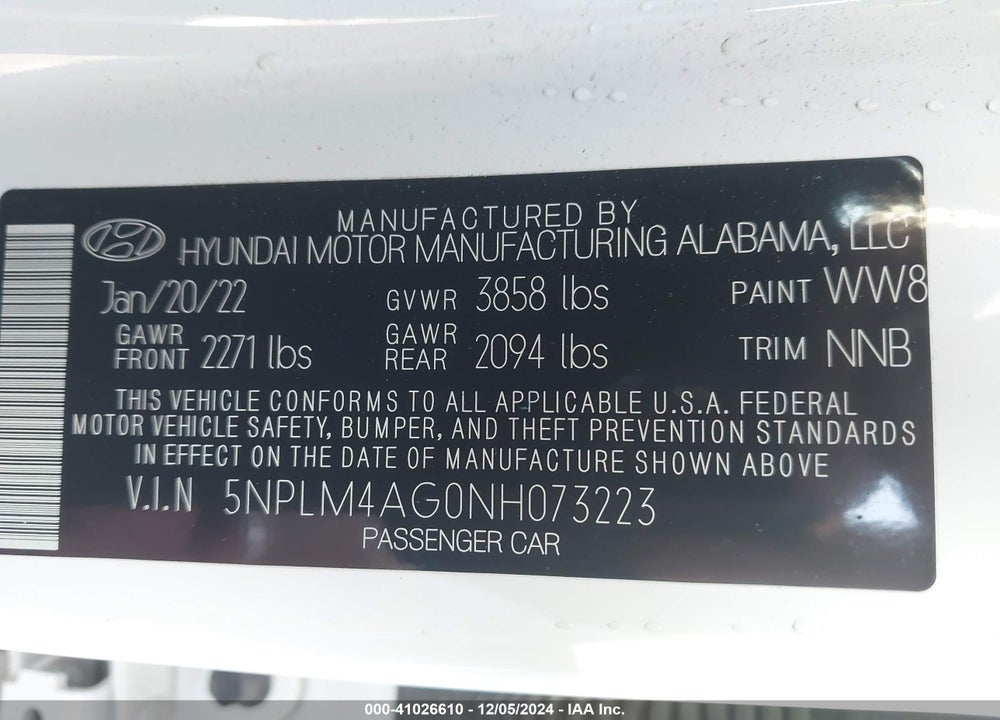 2022 HYUNDAI ELANTRA VIN: 5NPLM4AG0NH073223