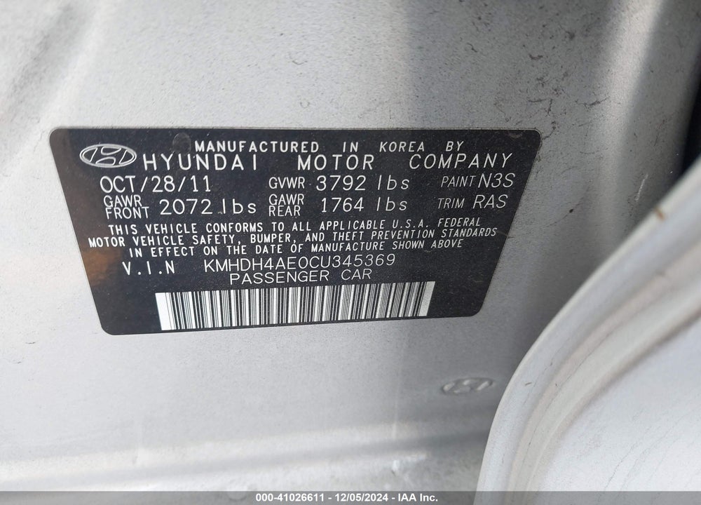 2012 HYUNDAI ELANTRA GLS (ULSAN PLANT) VIN: KMHDH4AE0CU345369