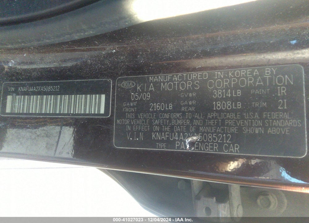 2010 KIA FORTE EX VIN: KNAFU4A2XA5085212