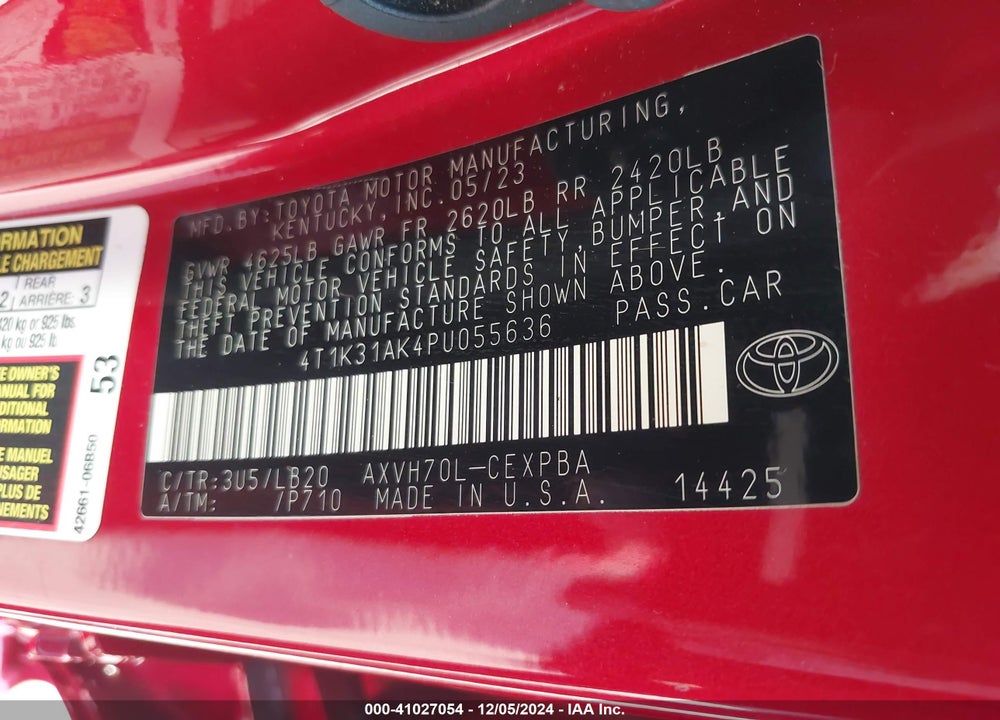 2023 TOYOTA CAMRY XSE HYBRID VIN: 4T1K31AK4PU055636