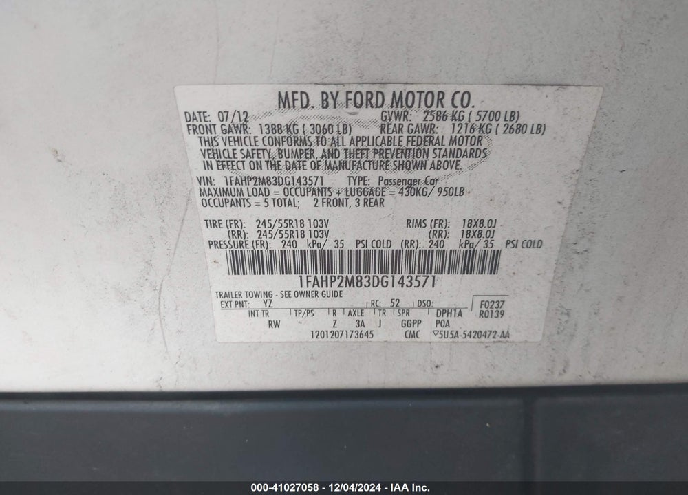 2013 FORD POLICE INTERCEPTOR VIN: 1FAHP2M83DG143571