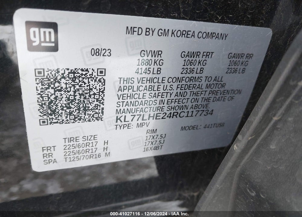 2024 CHEVROLET TRAX FWD LT VIN: KL77LHE24RC117734