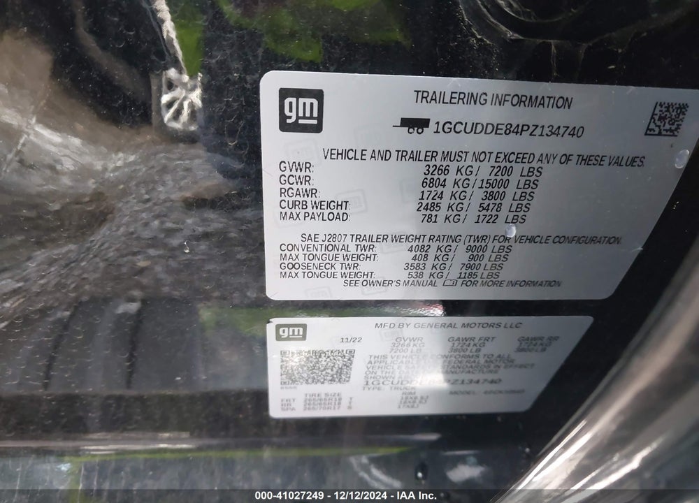 2023 CHEVROLET SILVERADO 1500 VIN: 1GCUDDE84PZ134740