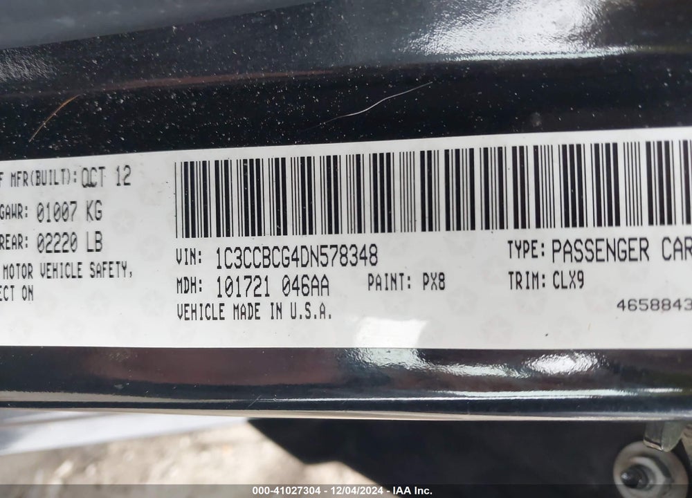 2013 CHRYSLER 200 LIMITED VIN: 1C3CCBCG4DN578348