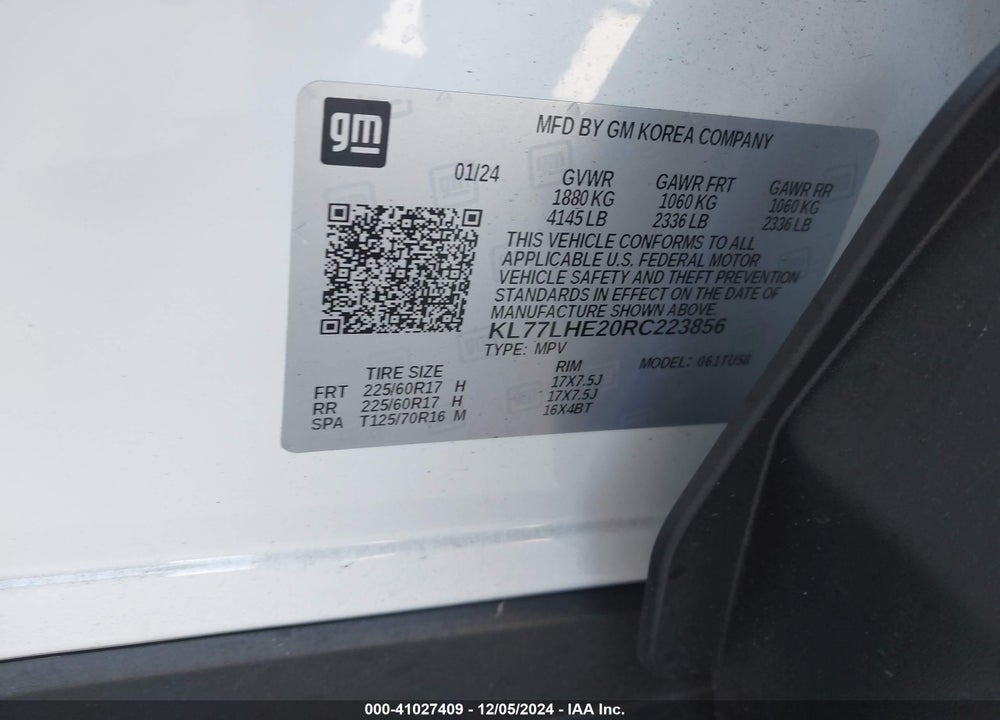 2024 CHEVROLET TRAX FWD LT VIN: KL77LHE20RC223856