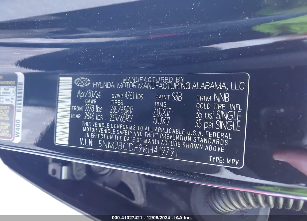 2024 HYUNDAI TUCSON SEL VIN: 5NMJBCDE9RH419791