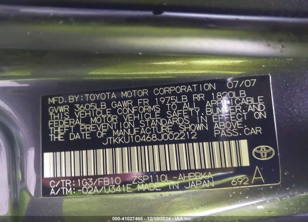 2008 SCION XD VIN: JTKKU10468J002212