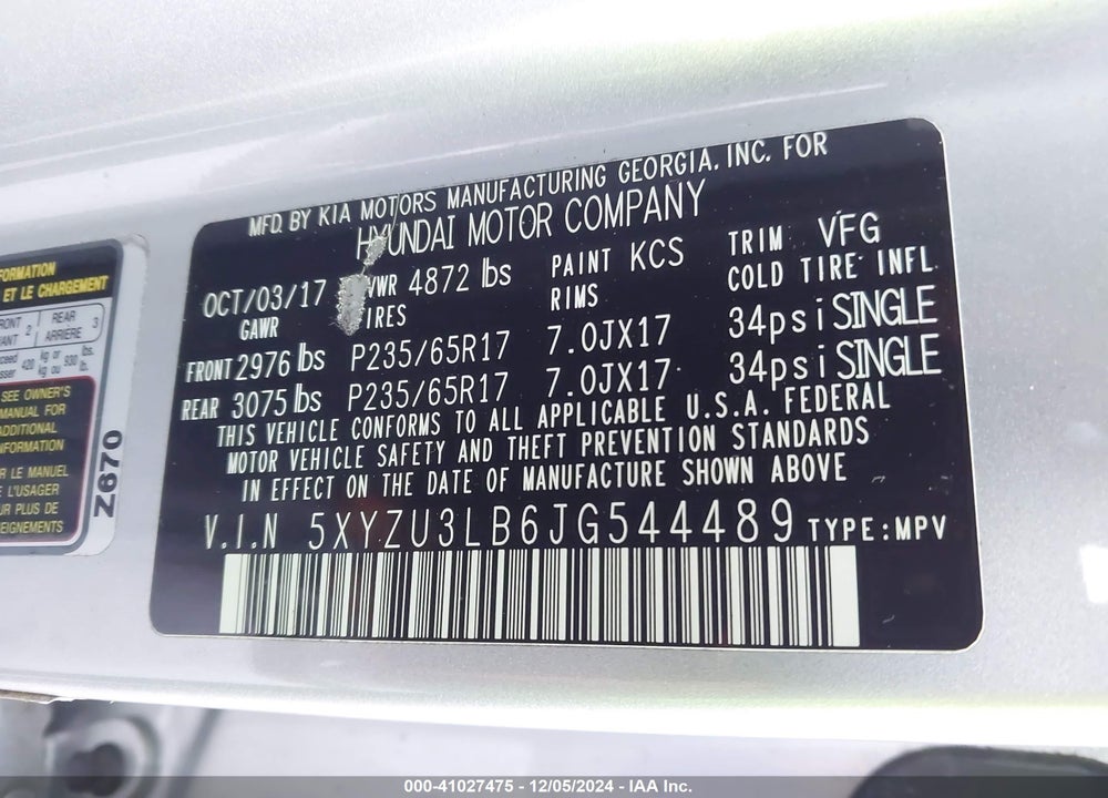 2018 HYUNDAI SANTA FE SPORT 2.4L VIN: 5XYZU3LB6JG544489