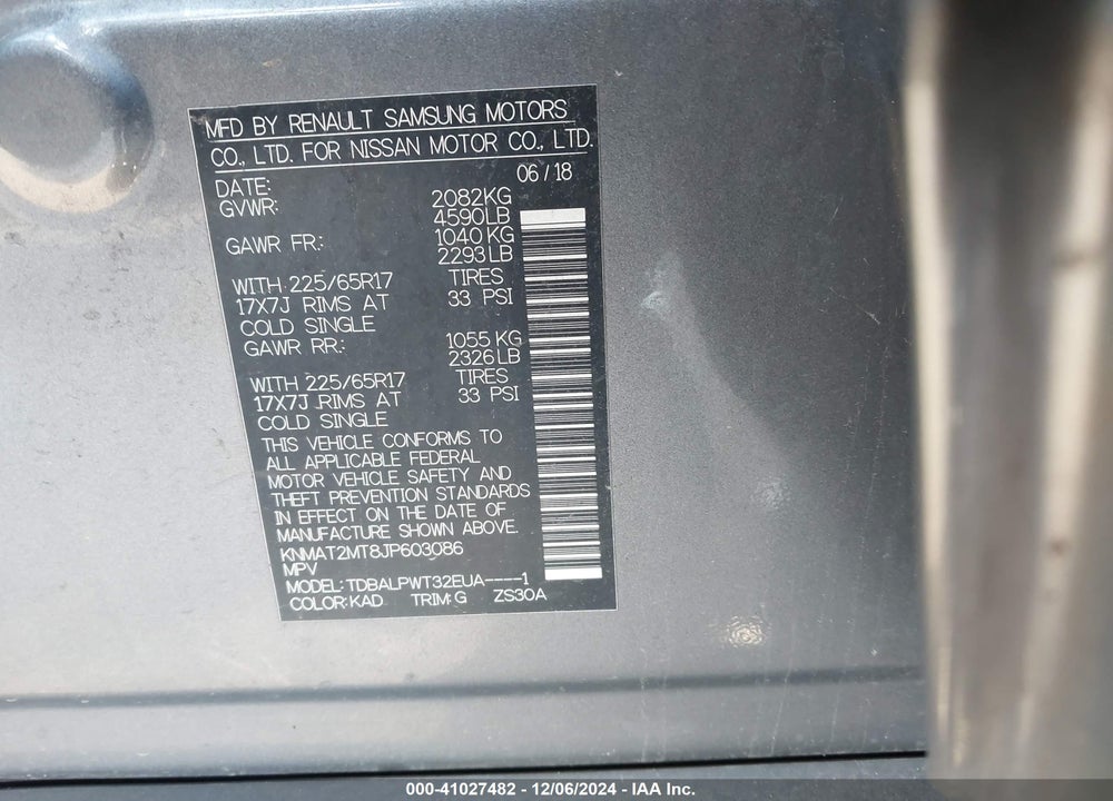 2018 NISSAN ROGUE S VIN: KNMAT2MT8JP603086