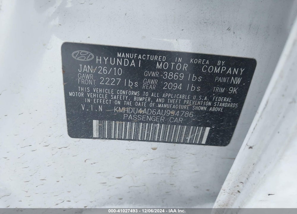 2010 HYUNDAI ELANTRA GLS VIN: KMHDU4AD6AU994786