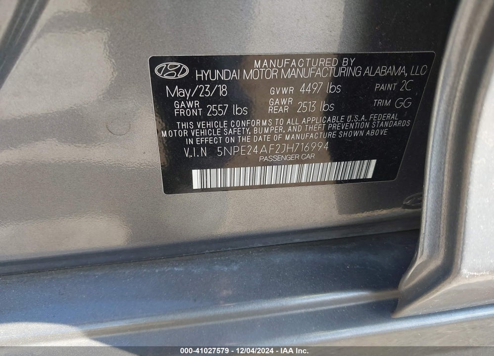 2018 HYUNDAI SONATA VIN: 5NPE24AF2JH716994