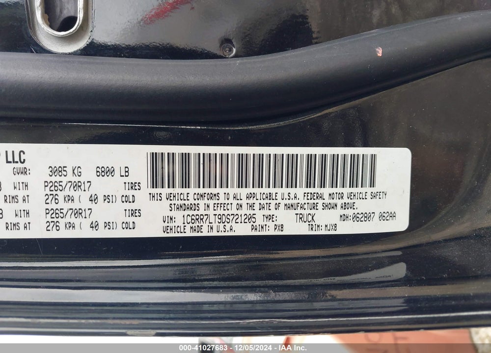 2013 RAM 1500 LONE STAR VIN: 1C6RR7LT9DS721205