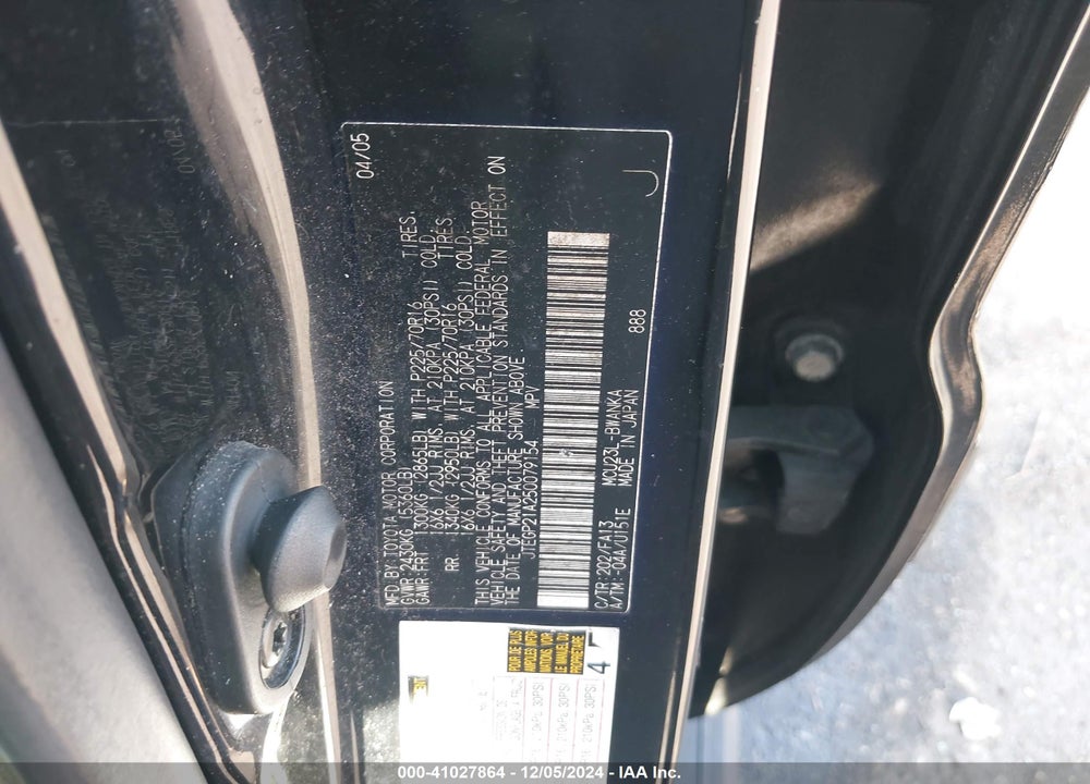 2005 TOYOTA HIGHLANDER V6 VIN: JTEGP21A250079154