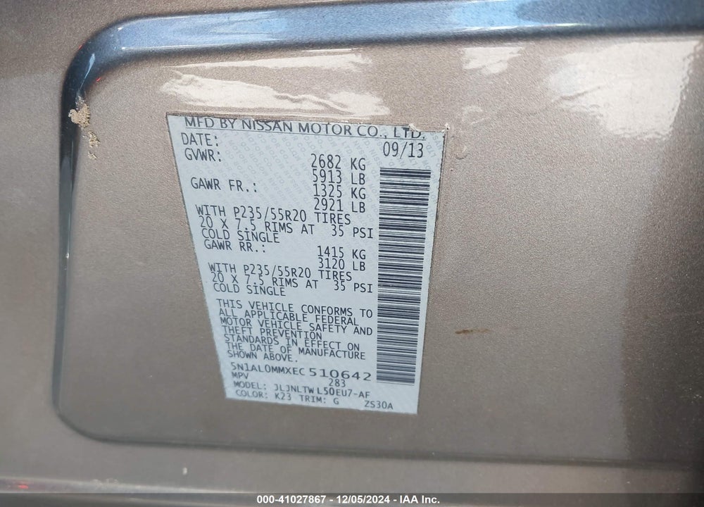 2014 INFINITI QX60 VIN: 5N1AL0MMXEC510642