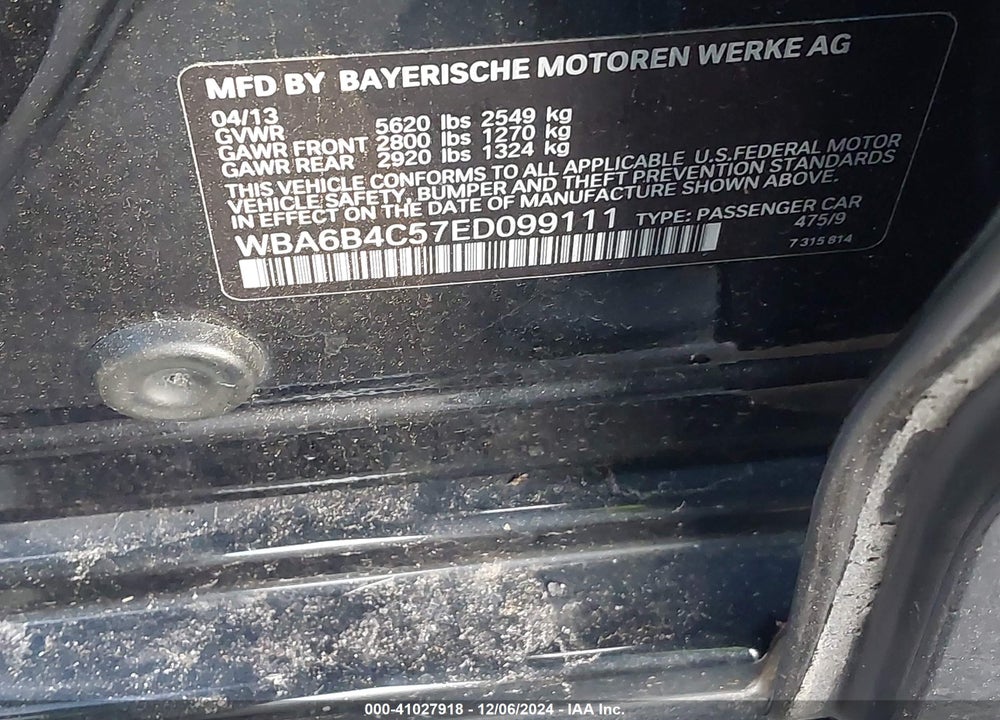 2014 BMW 650I GRAN COUPE XDRIVE VIN: WBA6B4C57ED099111