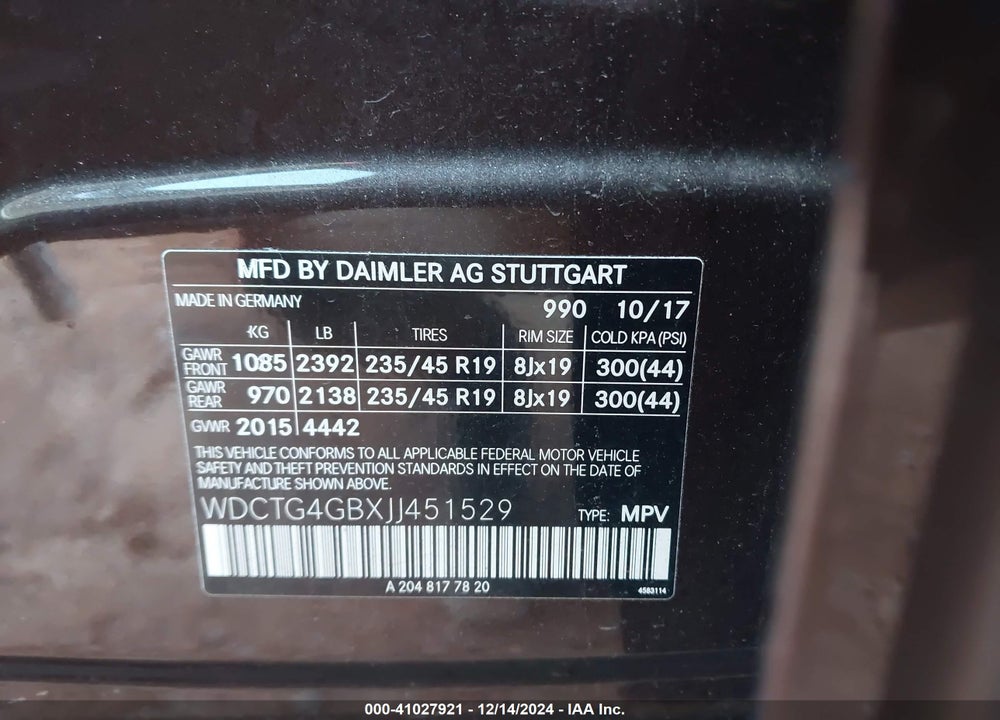 2018 MERCEDES-BENZ GLA 250 4MATIC VIN: WDCTG4GBXJJ451529