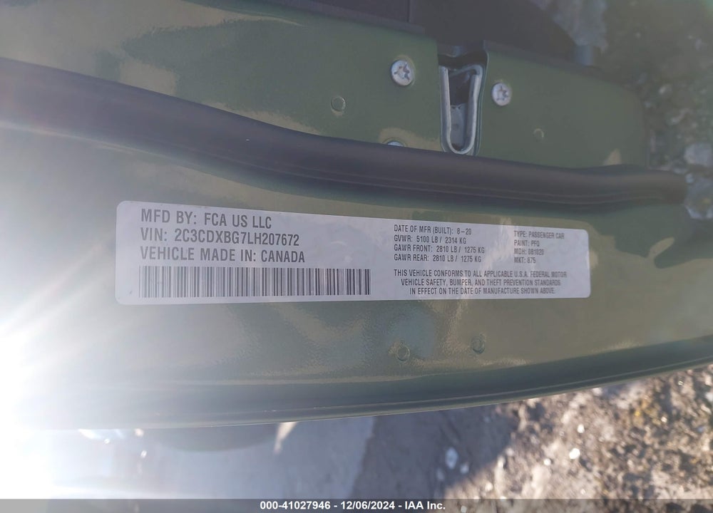 2020 DODGE CHARGER SXT RWD VIN: 2C3CDXBG7LH207672