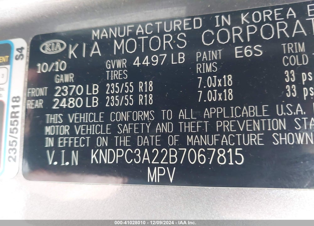 2011 KIA SPORTAGE EX VIN: KNDPC3A22B7067815