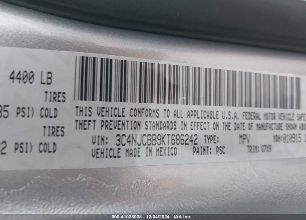 2019 JEEP COMPASS LATITUDE FWD VIN: 3C4NJCBB9KT686242