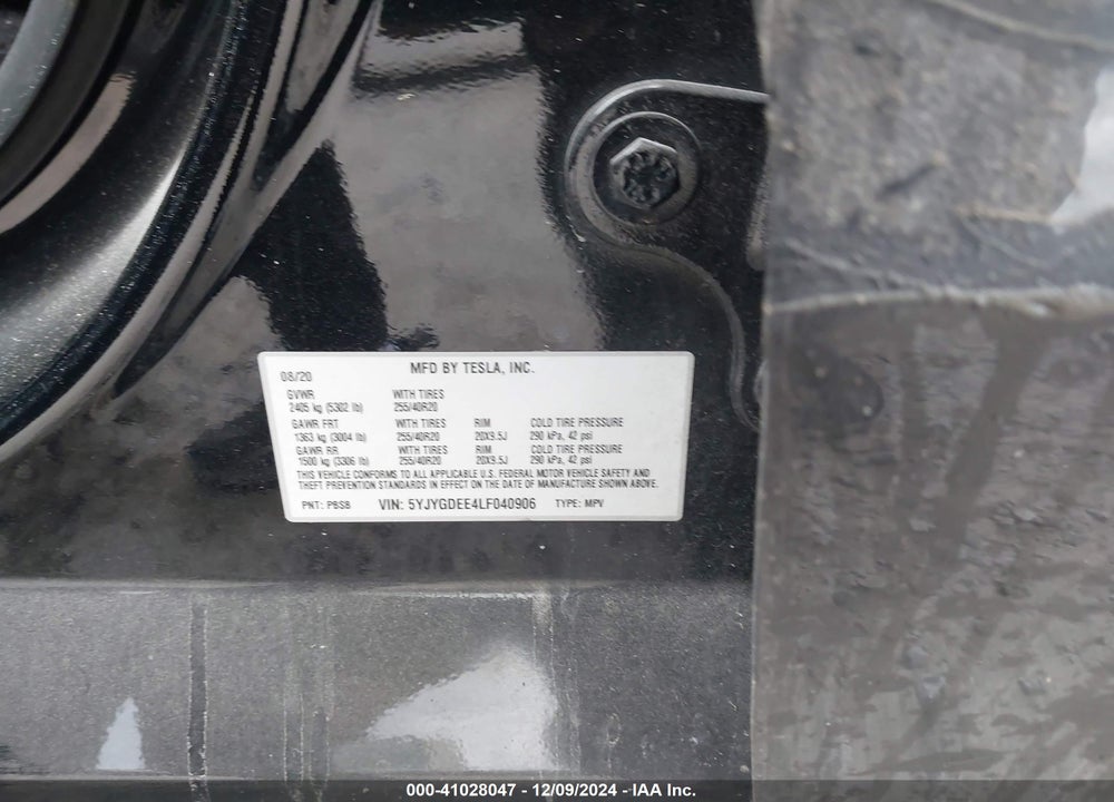 2020 TESLA MODEL Y LONG RANGE DUAL MOTOR ALL-WHEEL DRIVE VIN: 5YJYGDEE4LF040906