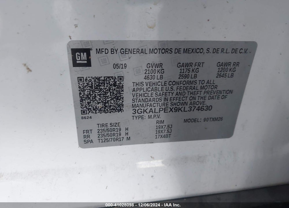 2019 GMC TERRAIN SLT VIN: 3GKALPEX9KL374630