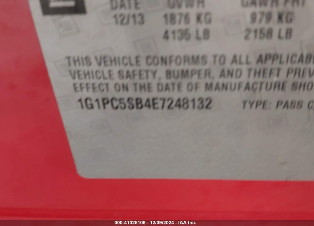 2014 CHEVROLET CRUZE 1LT AUTO VIN: 1G1PC5SB4E7248132