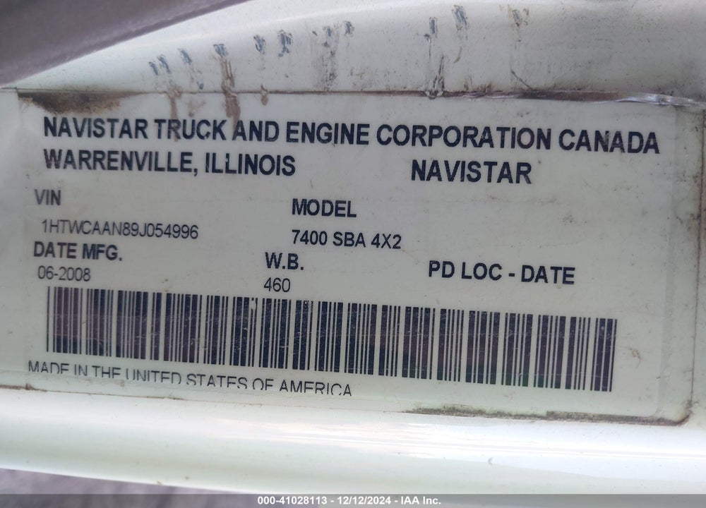 2009 INTERNATIONAL 7000 7400 VIN: 1HTWCAAN89J054996