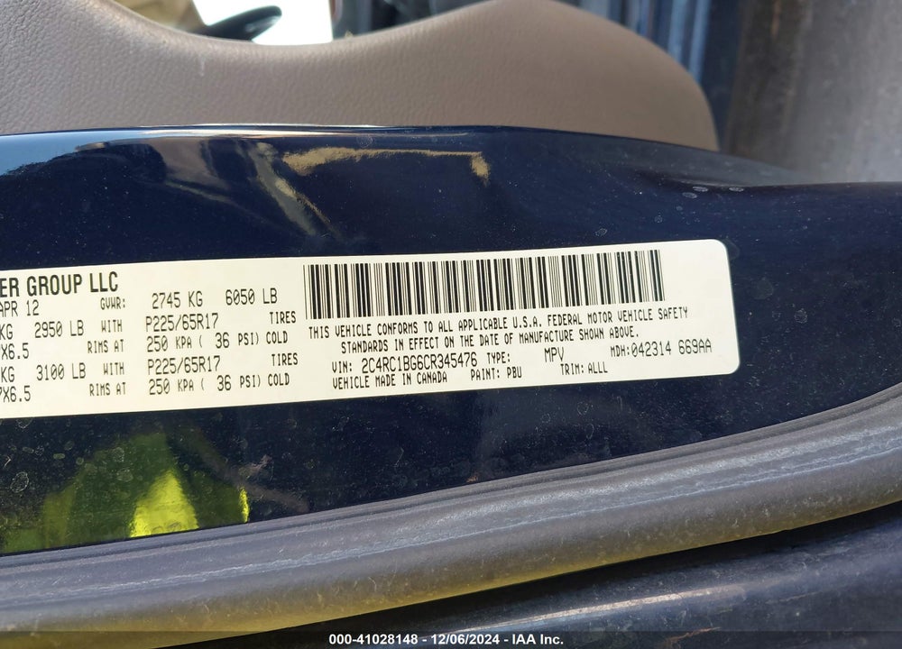 2012 CHRYSLER TOWN & COUNTRY TOURING VIN: 2C4RC1BG6CR345476