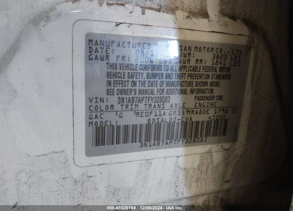2015 NISSAN SENTRA SV VIN: 3N1AB7AP7FY328083