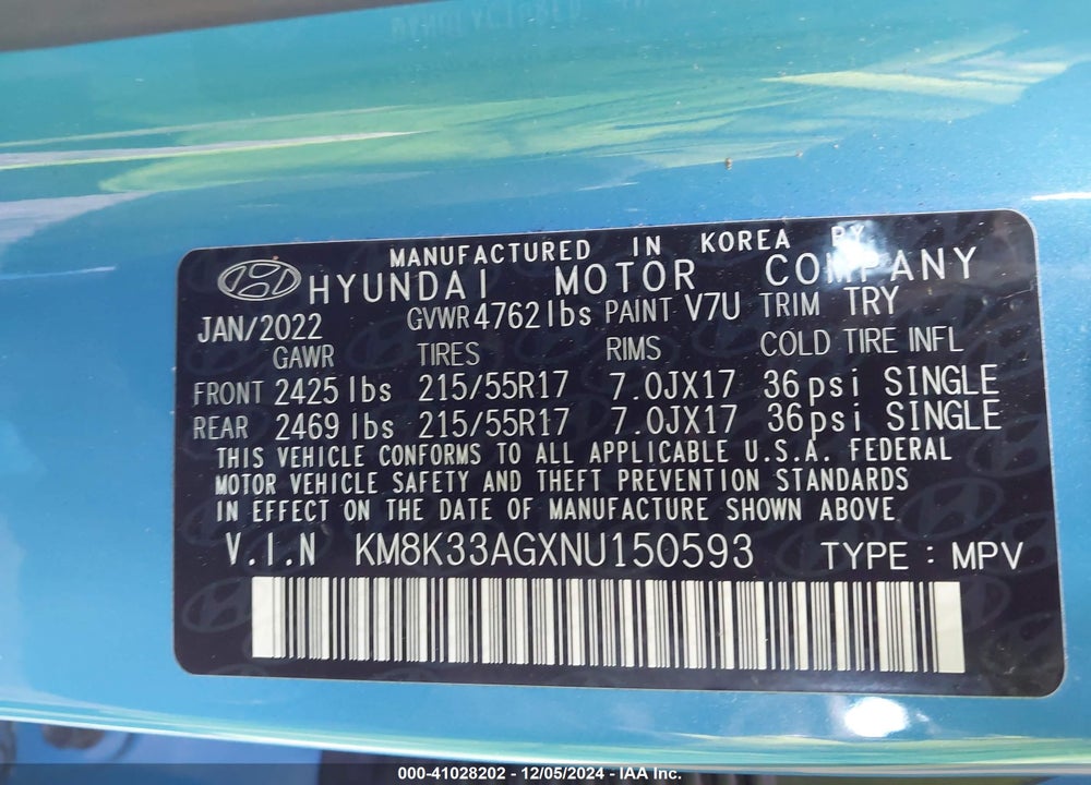 2022 HYUNDAI KONA ELECTRIC SEL VIN: KM8K33AGXNU150593